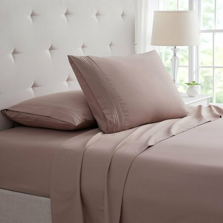 BAMBOO COMFORT Bamboo 4 Piece Luxury 3 Line Embroidered Sheet Set - Twin - 3 Line - Taupe 1171TWLIN